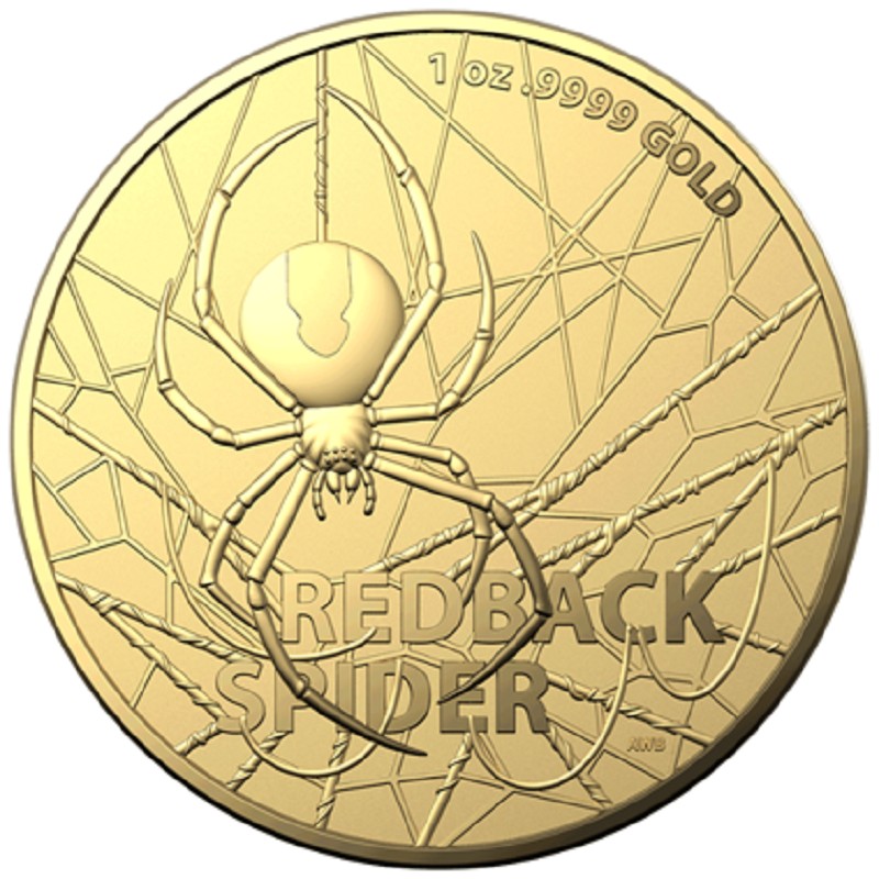 Золотая монета Австралии "Красноспинный паук" 2020 г.в., 31.1 г чистого золота (Проба 0,9999)