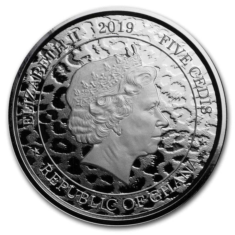 Серебряная монета Ганы "Африканский леопард" 2019 г.в., 31,1 г чистого серебра (Проба 0,999)