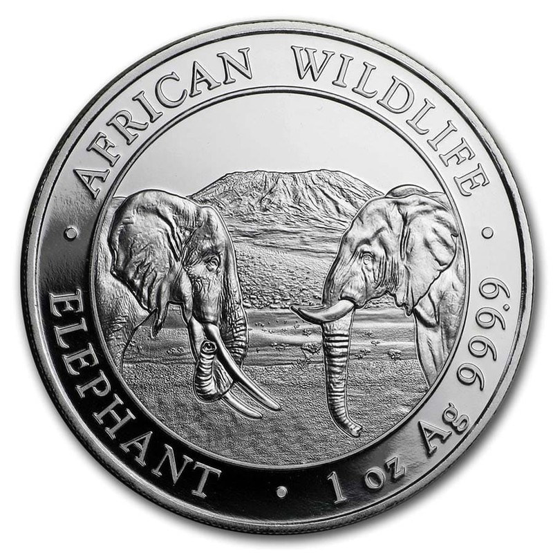 Серебряная монета Сомали «Слон», 2020 г.в., 31.1 г чистого серебра (проба 0.9999)