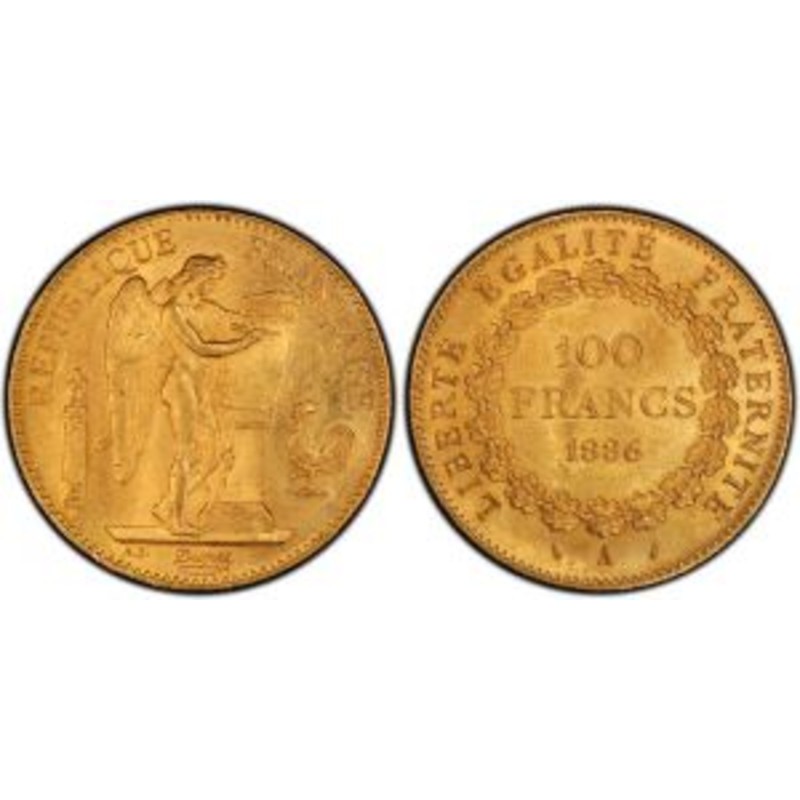 Золотая монета 100 франков "Золотой ангел" (29,03 г чистого золота, проба 0,900)