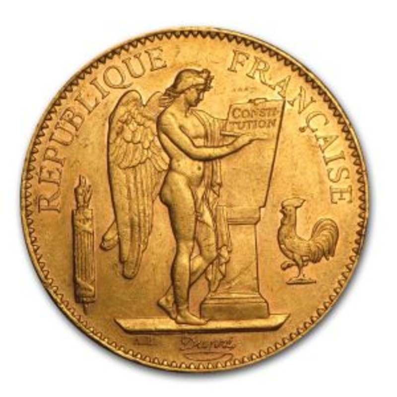 Золотая монета 100 франков "Золотой ангел" (29,03 г чистого золота, проба 0,900)