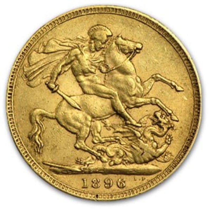 Золотая монета Великобритании "Соверен королевы Виктории "в платке "(1893-1901 г.г.), 7.32 г чистого золота