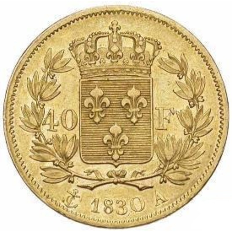 Золотая монета Карл X 40 франков (11,61 г чистого золота, проба 0,900)