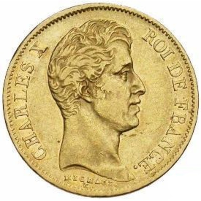 Золотая монета Карл X 40 франков (11,61 г чистого золота, проба 0,900)