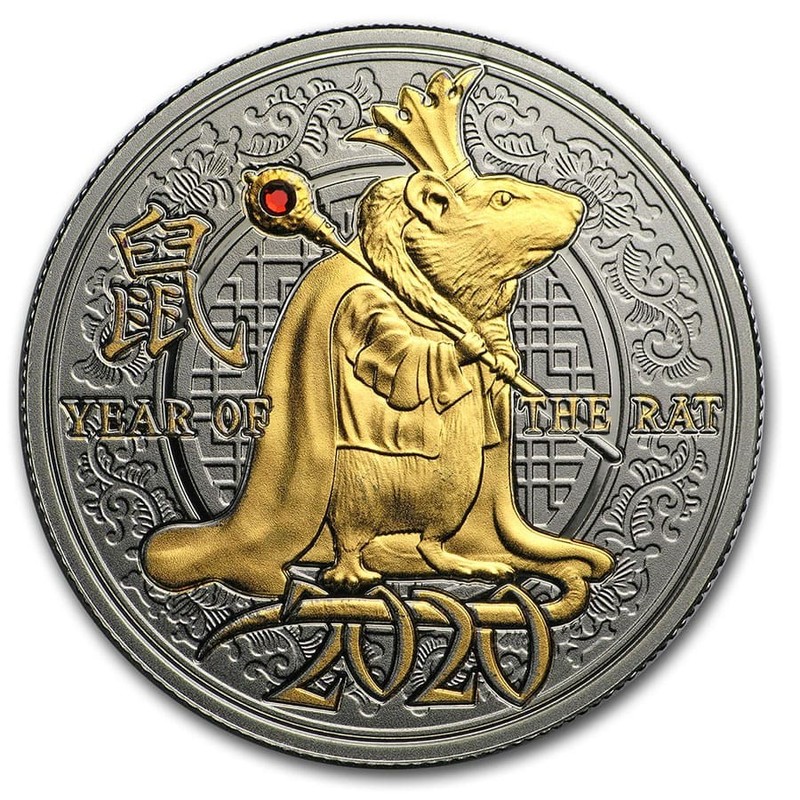 Серебряная монета Камеруна "Год Крысы" 2020 г.в., 10 г чистого серебра (Проба 0,999)