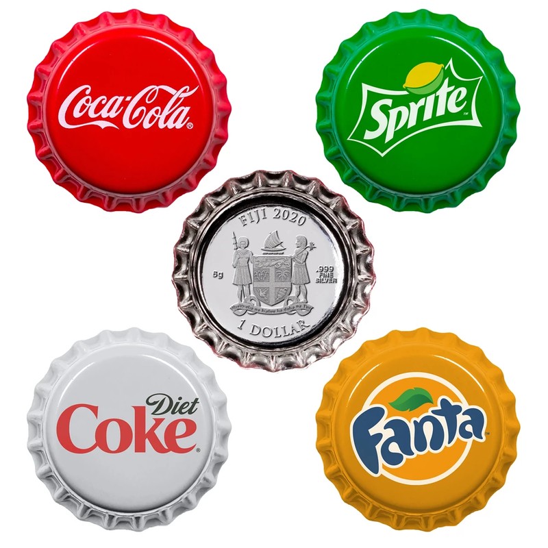Набор из 4-х серебряных монет "Торговый автомат Кока-Колы" 2020 г.в., 4 шт * 6 г чистого серебра (Проба 0,999)