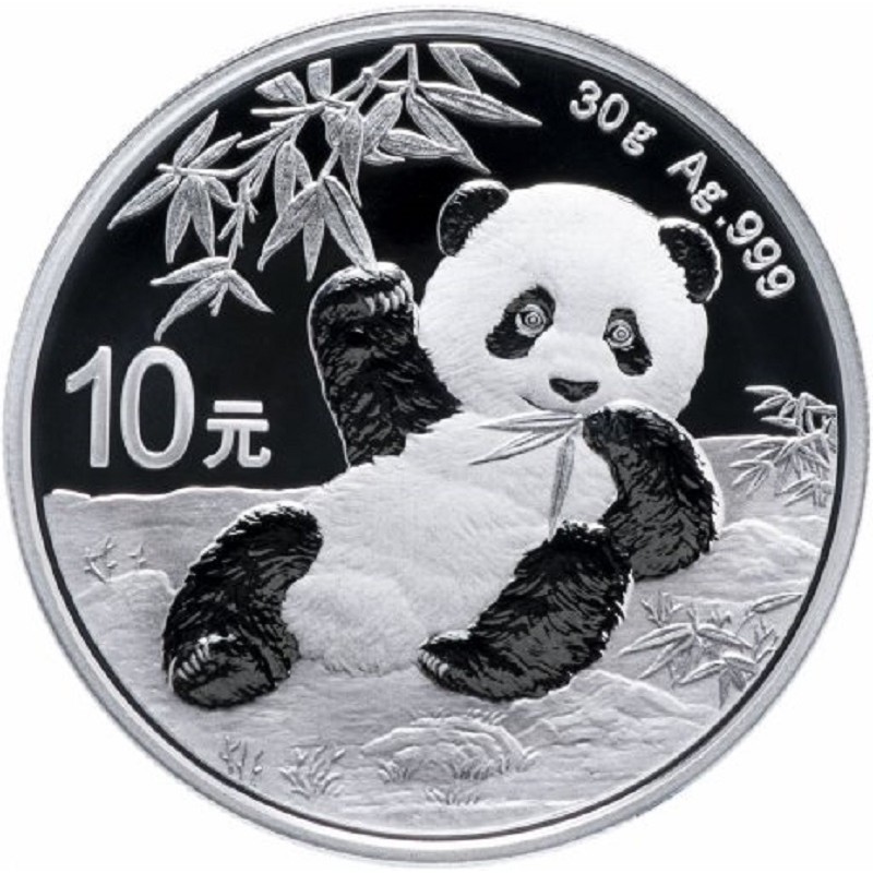 Серебряная инвестиционная монета Китая - Панда 2020 г.в., 30 г чистого серебра (проба 999)