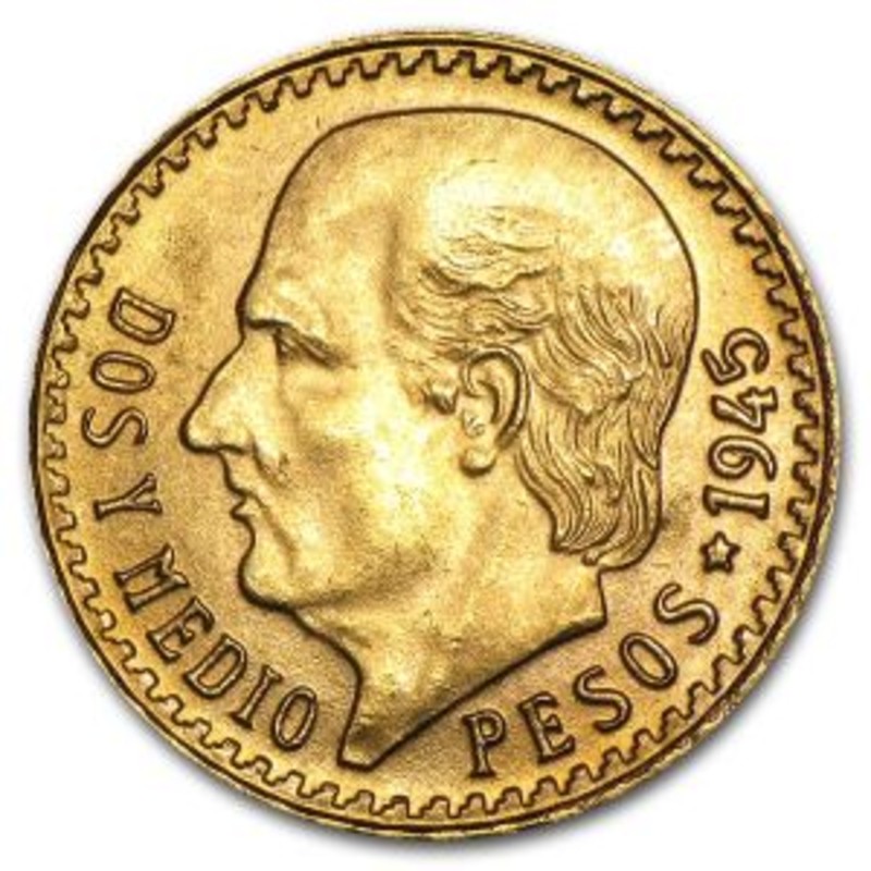 Золотая монета Мексики 2,5 Песо, 1,88 гр чистого золота (проба 0,900)