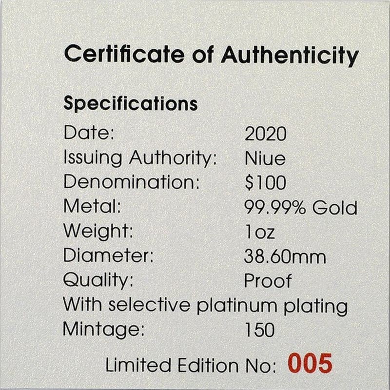 Золотая монета Ниуэ "Дикая Природа. Тасманийский дьявол" 2020 г.в., 31.1 г чистого золота (Проба 0,9999)
