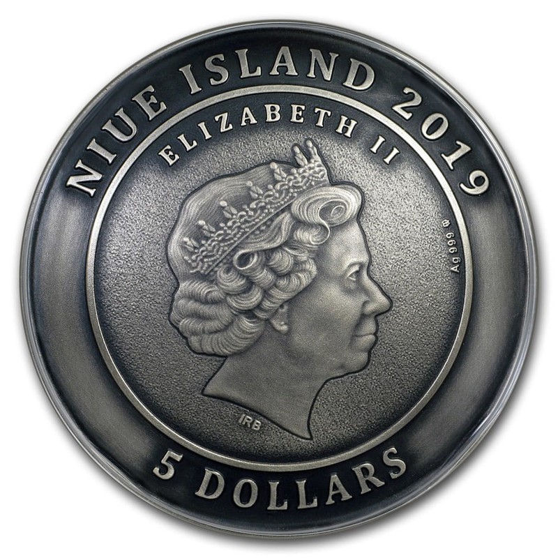 Серебряная монета Ниуэ "Затонувшая Атлантида" 2019 г.в., 62.2 г чистого серебра (Проба 0,999)