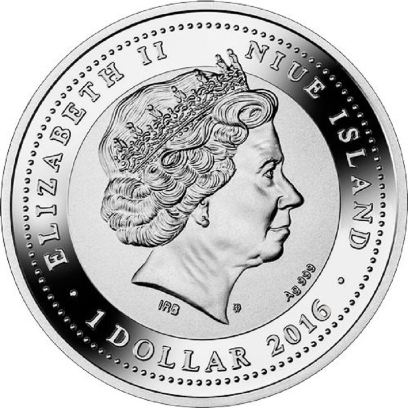 Серебряная монета Ниуэ "Год Обезьяны" 2016 г.в. (с цветным изображением), 16.81 г чистого серебра (Проба 0,999)