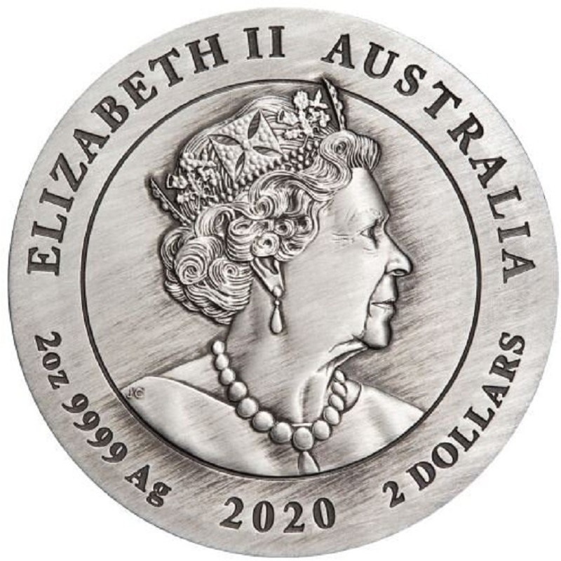 Серебряная монета Австралии "Лунный календарь III - Год Крысы", 2020 г.в.(античный стиль), 62.2 г чистого серебра (проба 0,9999)
