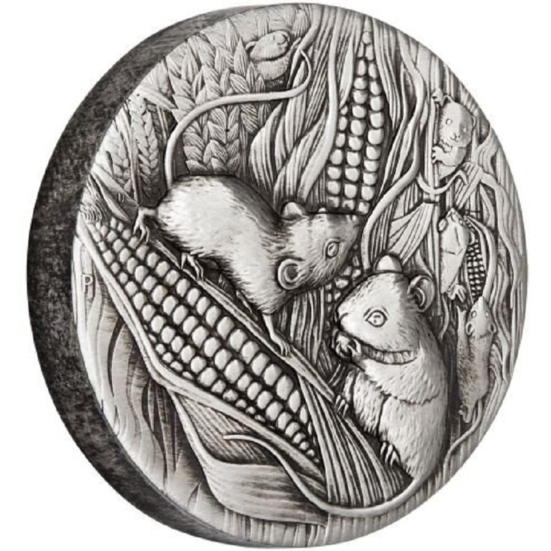 Серебряная монета Австралии "Лунный календарь III - Год Крысы", 2020 г.в.(античный стиль), 62.2 г чистого серебра (проба 0,9999)