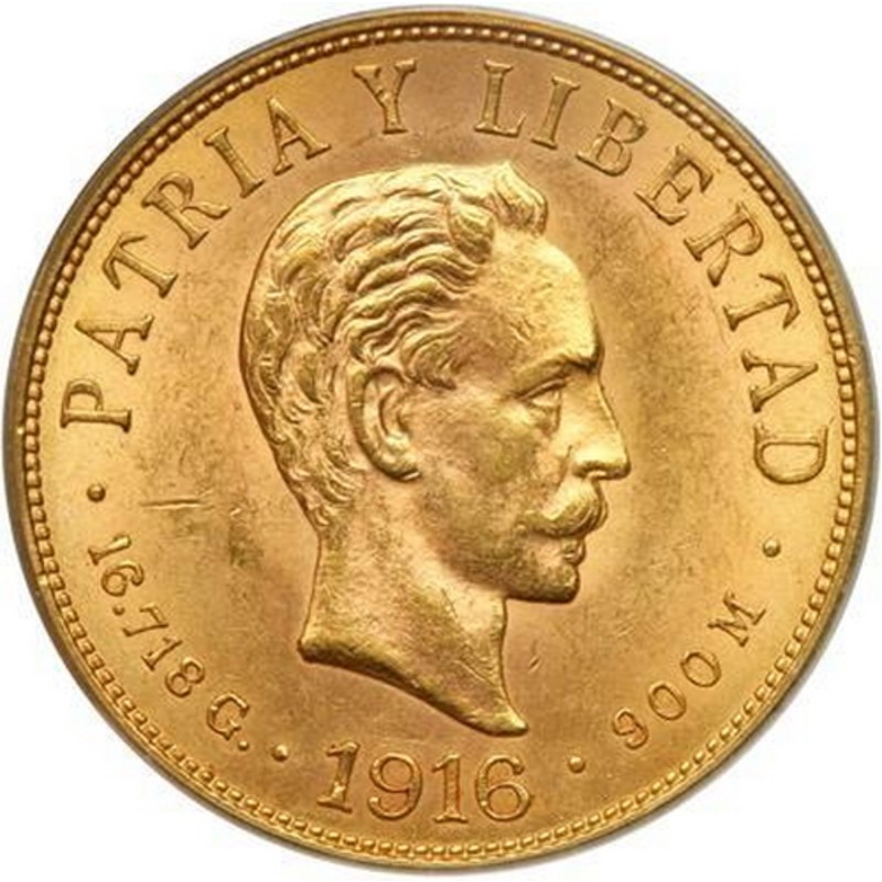 Золотая монета Кубы 10 Песо, 15.04 гр чистого золота (проба 0,900)