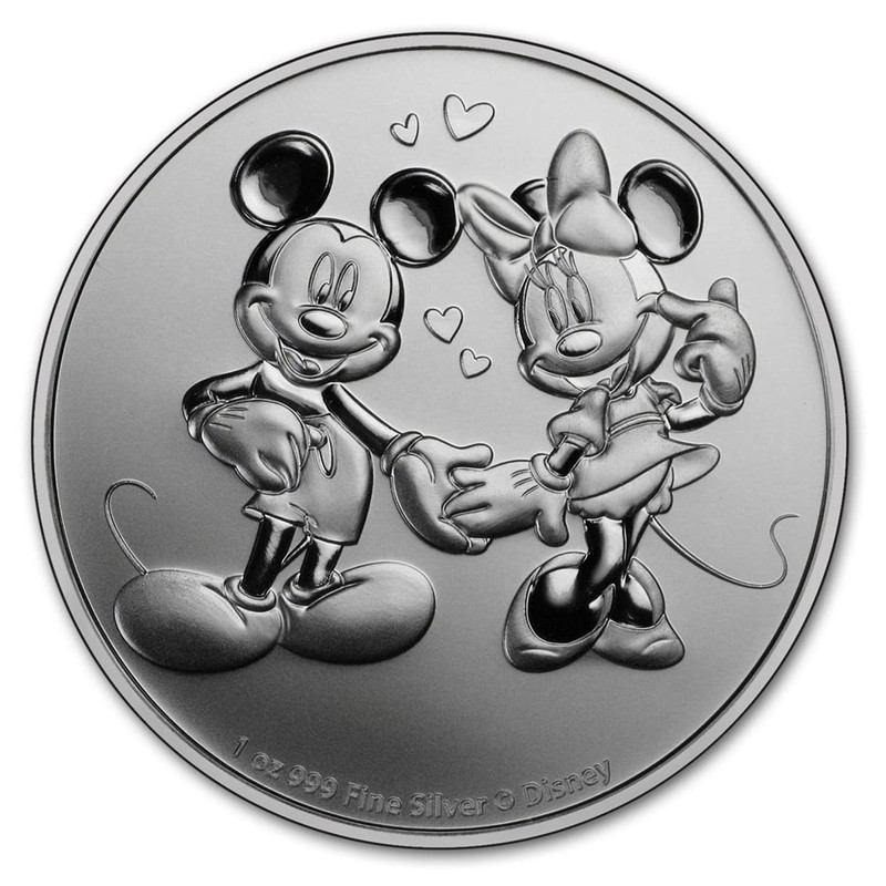 Серебряная монета Ниуэ «Микки Маус & Минни Маус» 2020 г.в., 31.1 г чистого серебра (проба 0.999)