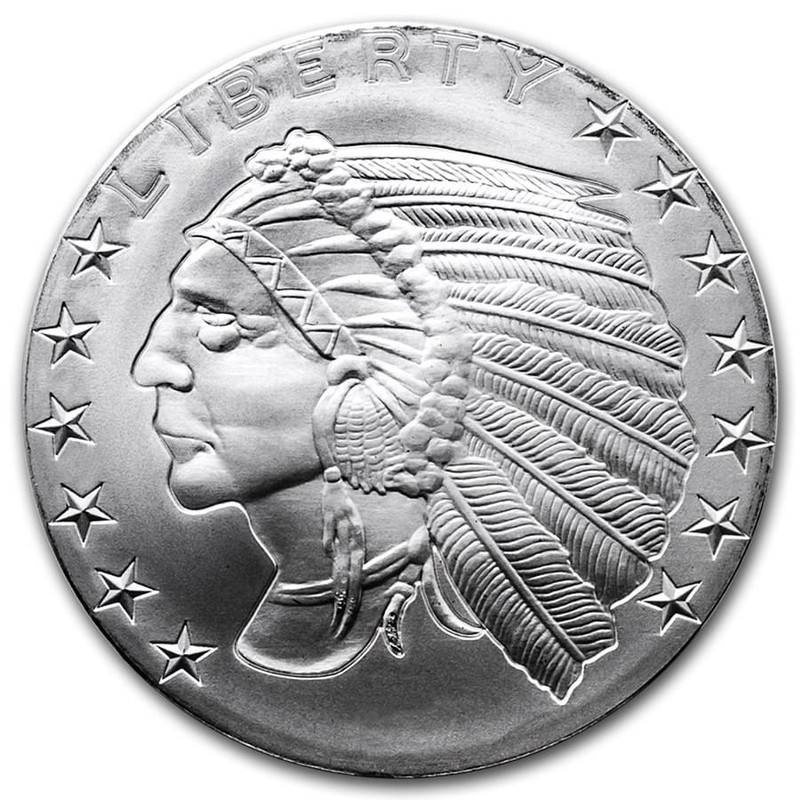 Серебряный жетон США "Голова Индейца" , 31.1 г чистого серебра (Проба 0,999)