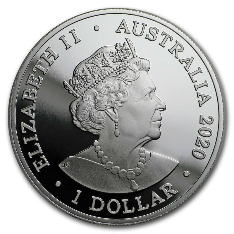 Серебряная монета Австралии "Дельфин" 2020 г.в., 31,1 г  чистого серебра (Проба 0,999)