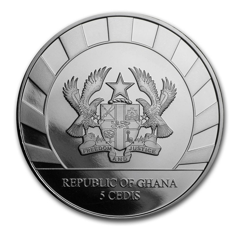 Серебряная монета Ганы "Гигантский олень" 2019 г.в., 31.1 г чистого серебра (Проба 0,999)