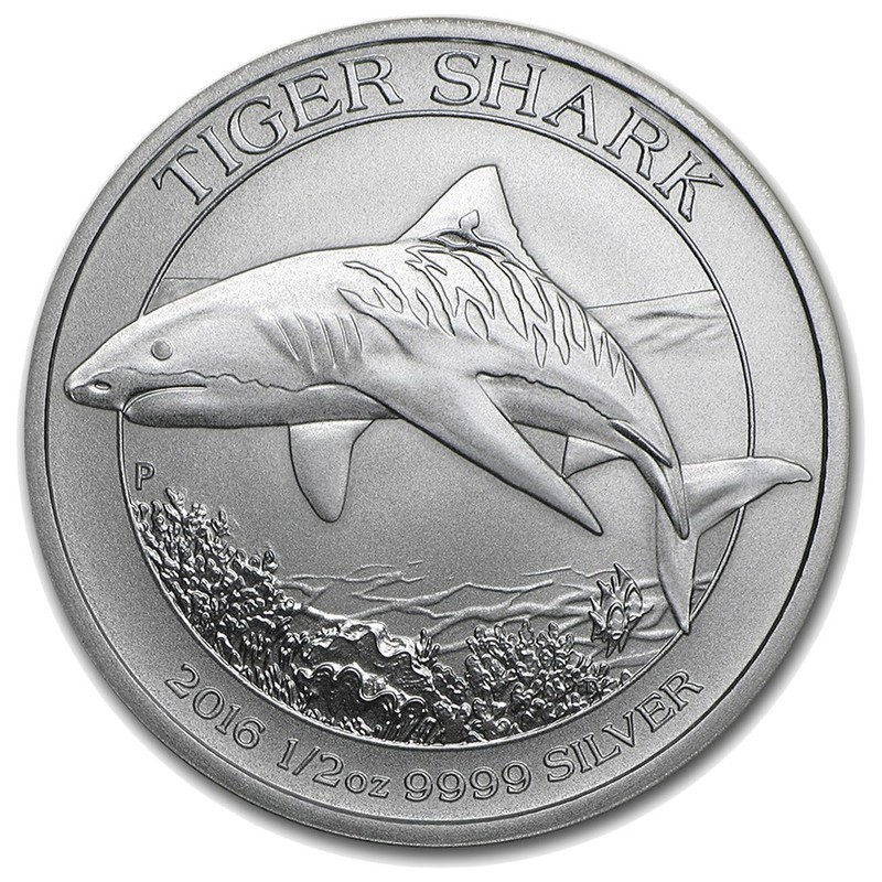 Серебряная монета Австралии «Тигровая акула» 2016 г.в., 15.55 г чистого серебра (проба 0,9999)