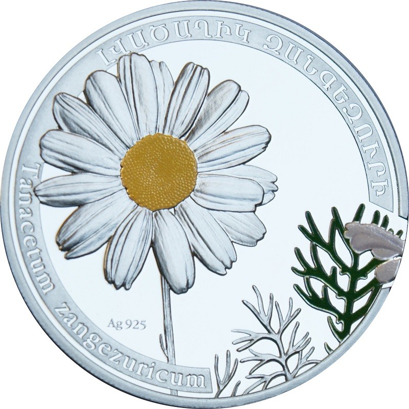 Серебряная монета Армении "Ромашка" 2010 г.в., 26.16 г чистого серебра (проба 0,925)