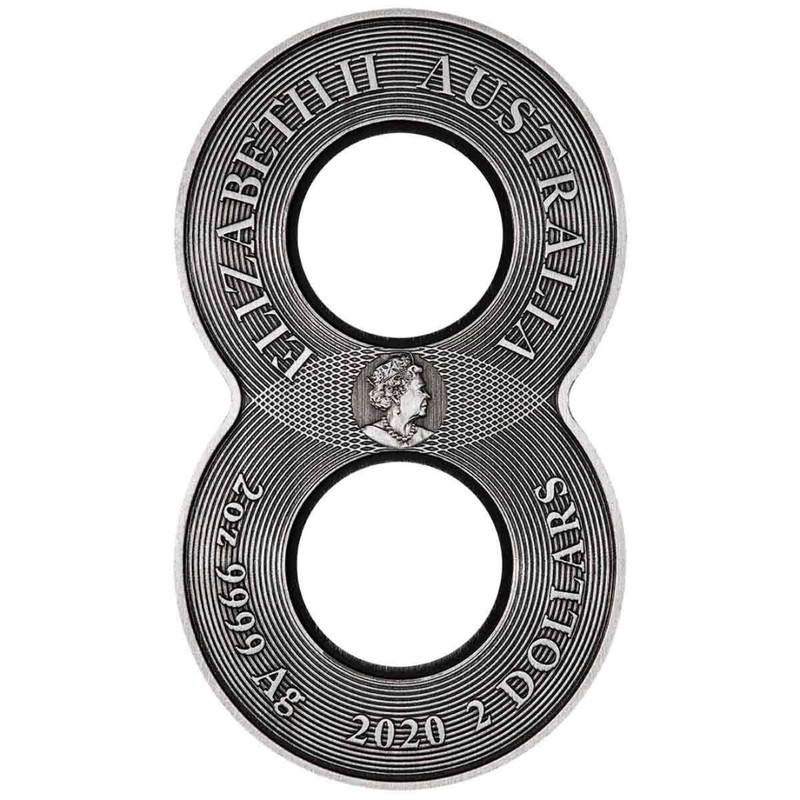 Серебряная монета Австралии "Восьмерка - Дракон и Феникс" 2020 г.в., 62.2 г чистого серебра (Проба 0,9999)