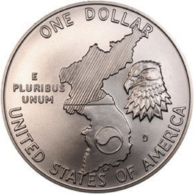 Серебряная монета США "38 лет войны в Корее" 1991 г.в., 24.06 г чистого серебра (Проба 0,900)