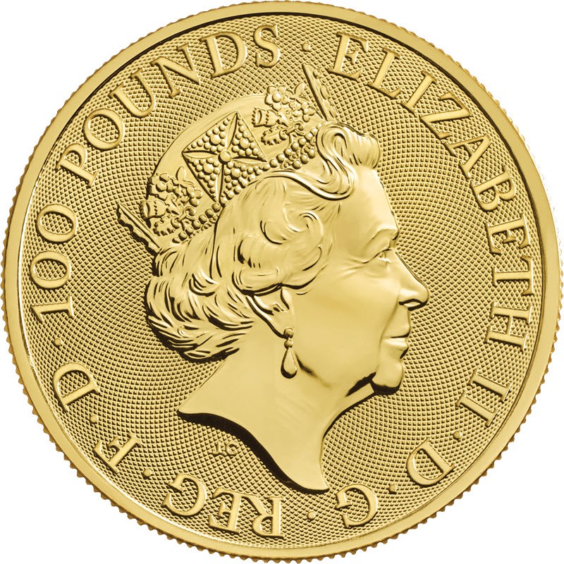 Золотая монета Великобритании "Белая лошадь Ганновера" 2020 г.в., 31.1 г чистого золота (проба 0.9999)