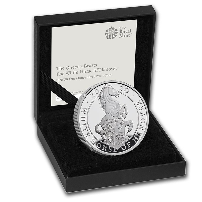 Серебряная монета Великобритании «Белая лошадь Ганновера» 2020 г.в. (пруф), 31.1 г чистого серебра (проба 0.9999)