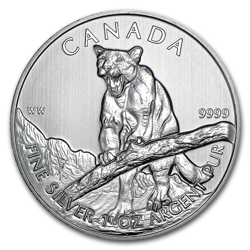 Серебряная монета Канады «Пума» 2012 г.в., 31.1 г чистого серебра (проба 0.9999)