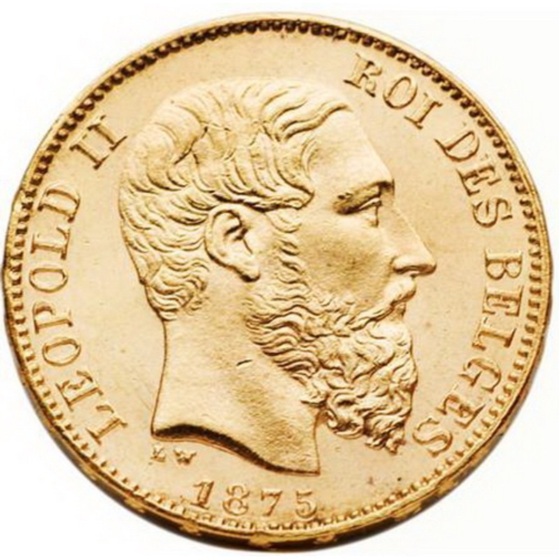 Золотая монета Бельгии «20 франков Леопольда II», 5.81 г чистого золота (проба 0.900)