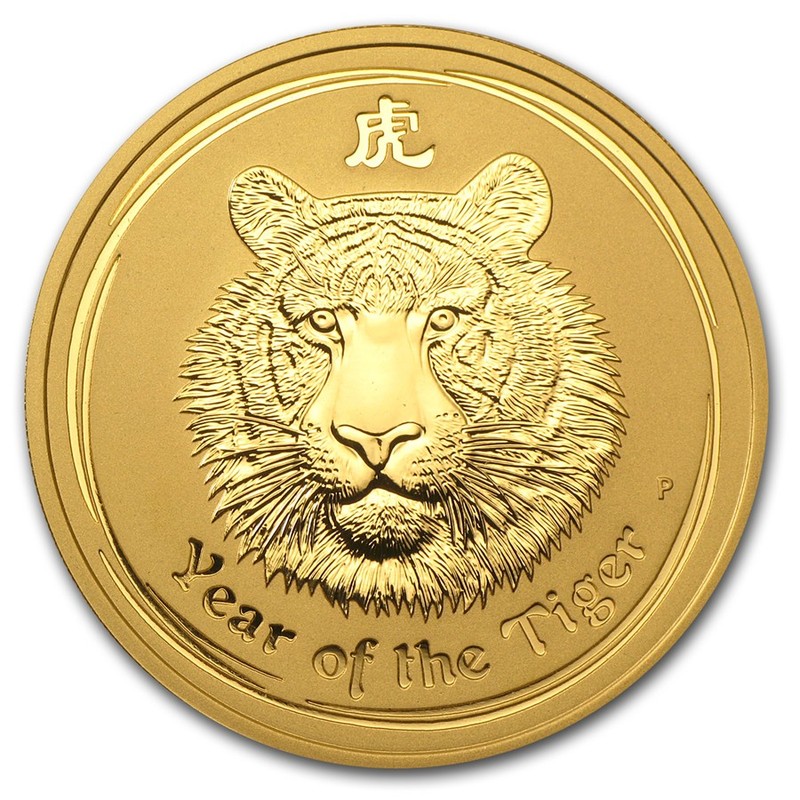 Золотая монета Австралии «Год Тигра» 2010 г.в., 62.2 г чистого золота (проба 0.9999)