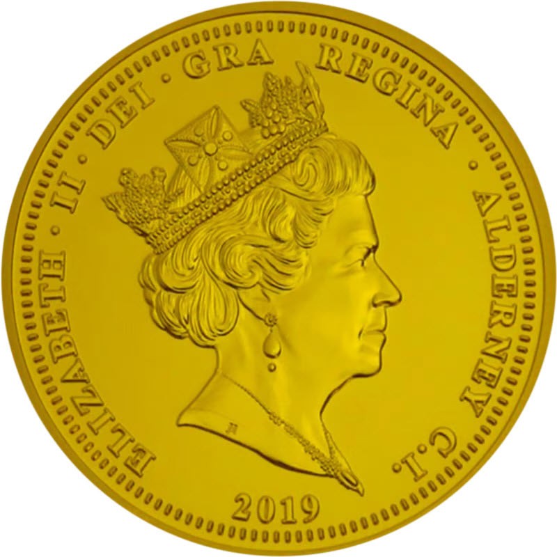 Комиссия: Золотая монета Олдерни "Атлантический тупик" 2019 г.в., 31.1 г чистого золота (проба 0,9999)