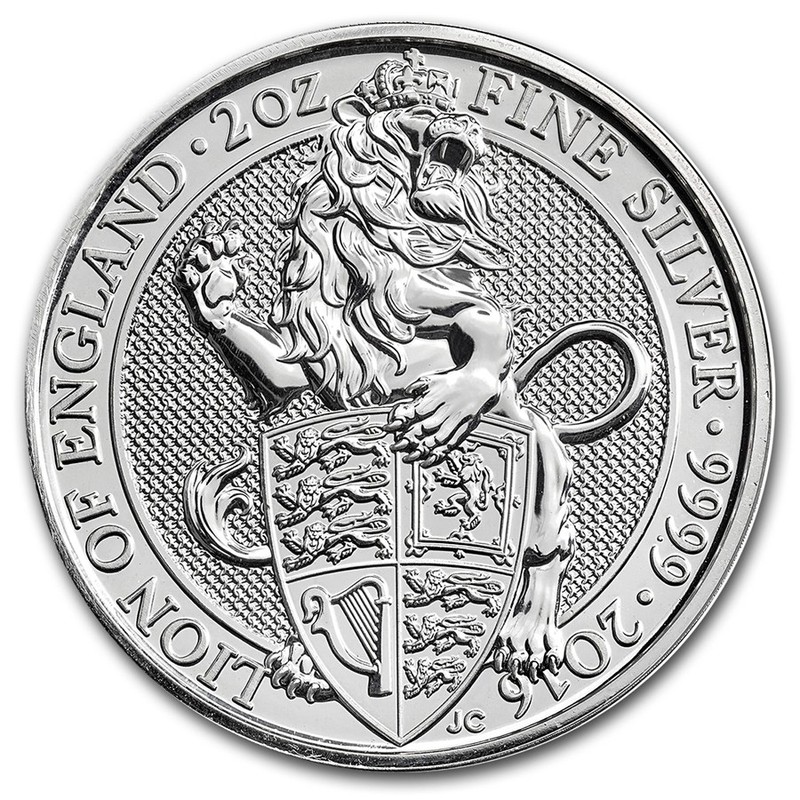 Серебряная монета Великобритании «Лев Англии» 2016 г.в., 62.2 г чистого серебра (проба 0.9999)