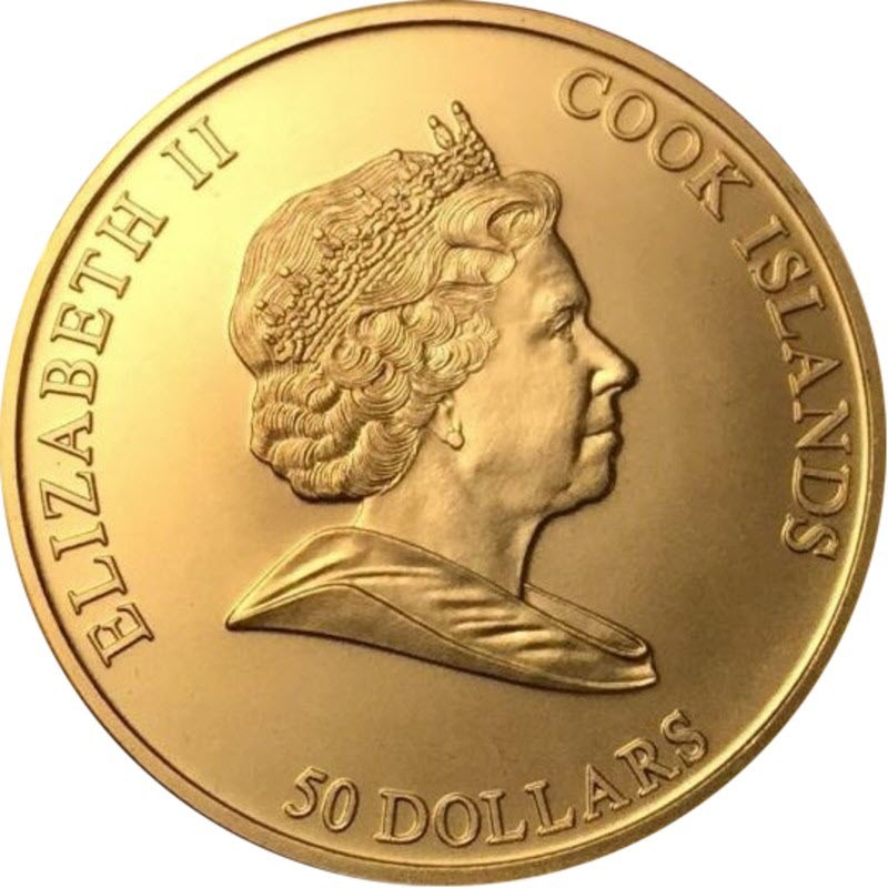 Комиссия: Золотая монета Островов Кука "Бог торговли - Меркурий" 2008 г., 7,78 г чистого золота (проба 0,9999)