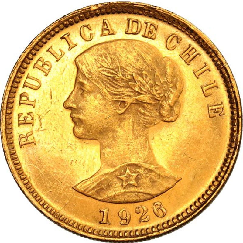 Комиссия: Золотая памятная монета Чили «100 песо» 18,31 г чистого золота (проба 0,900)
