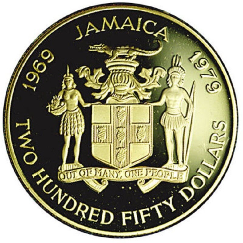Комиссия: Золотая памятная монета Ямайки "10 лет инвеституры Принца Чарльза" 1979 г.в., 38.9 г чистого золота (проба 0,900)