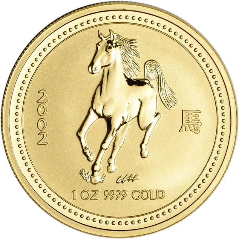 Комиссия: Золотая инвестиционная монета Австралии из серии Лунар I «Год Лошади» 2002 г.в., 31.1 г чистого золота (проба 0,9999)