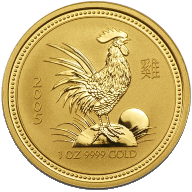 Комиссия: Золотая инвестиционная монета Австралии из серии Лунар I «Год Петуха» 2005 г.в., 31.1 г чистого золота (проба 0,9999)