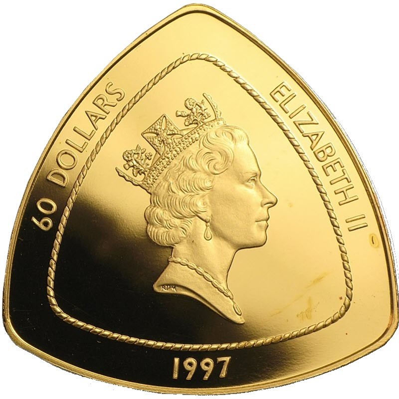 Комиссия: Золотая памятная монета Бермудских островов «Бермудский треугольник. Крушение «Морской удачи»» 1997 г.в., 31.1 г чистого золота (проба 0,999)