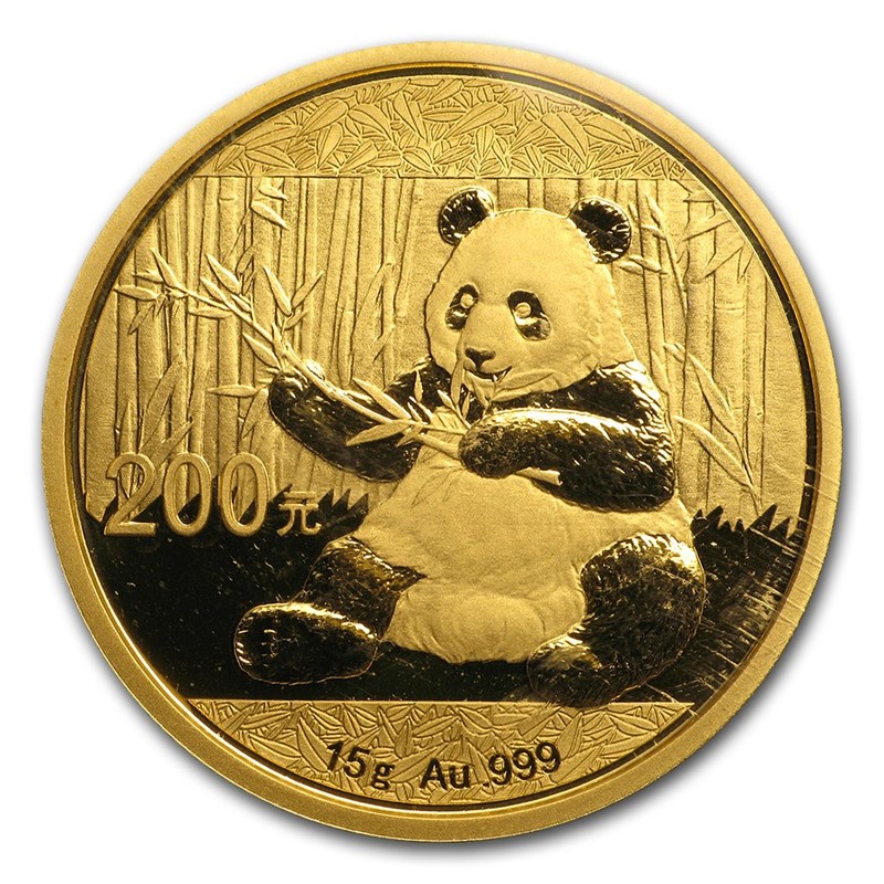 Золотая инвестиционная монета Китая - Панда 2017 г.в., 15 г чистого золота (проба 999)