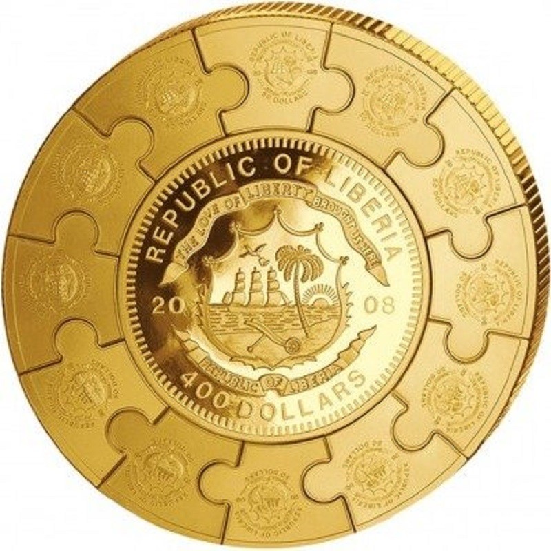 Золотая монета-пазл Либерии «Апостольский талер» 2008 г.в., 1000 г чистого золота (проба 0.999)