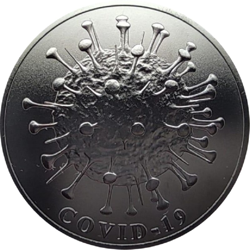 Серебряный жетон "COVID-19" (с покрытием из рутения), 31.1 г чистого серебра (проба 0,9999)