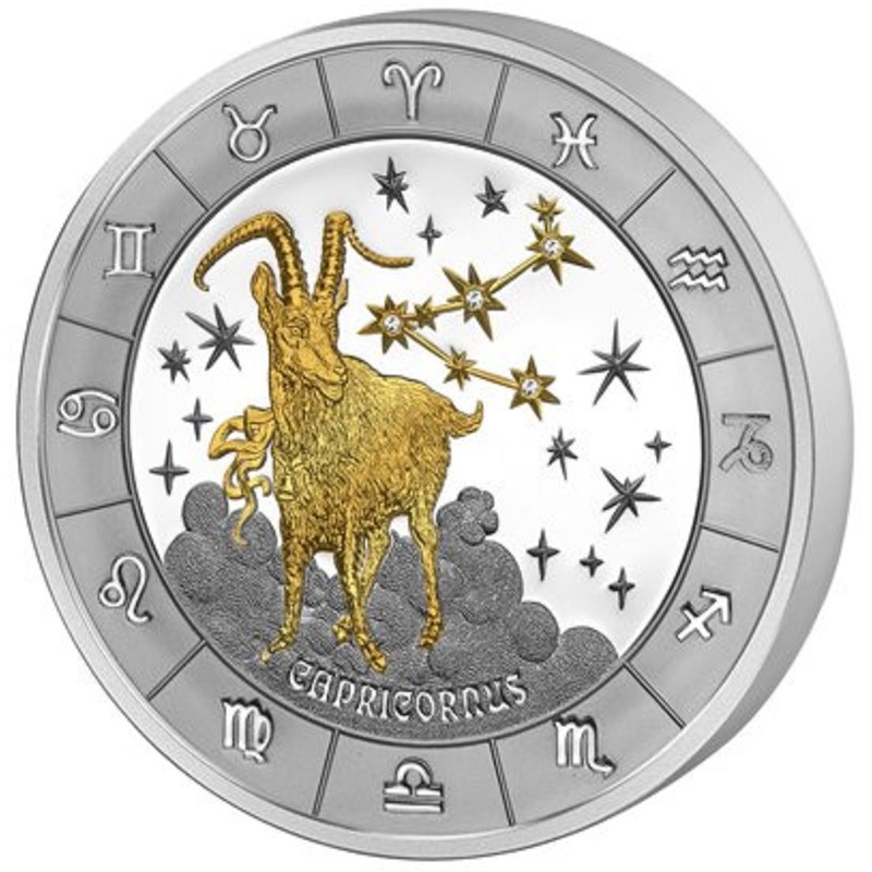 Серебряная  монета Руанды "Знаки Зодиака. Козерог" 2009 г.в., 93,3 г чистого серебра (Проба 0,999)