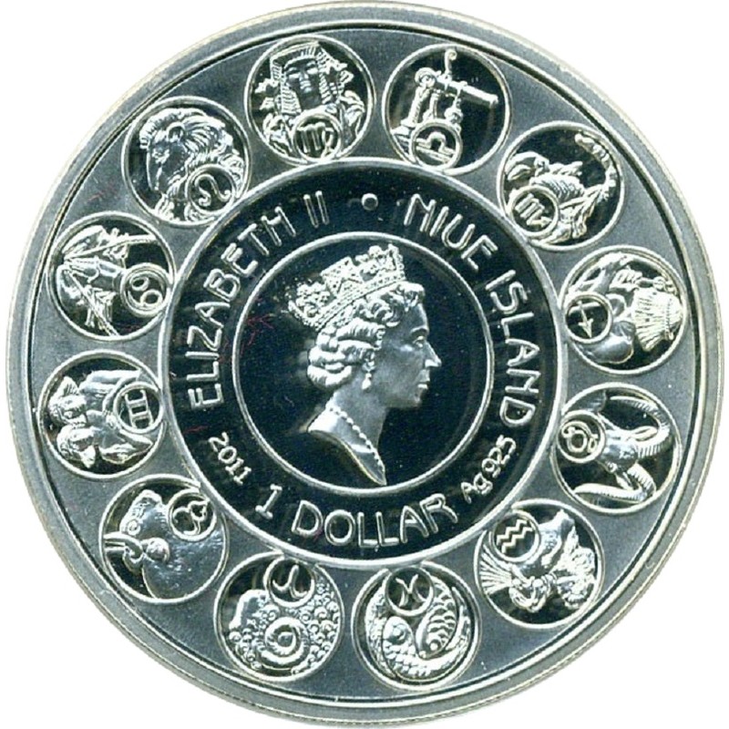 Серебряная монета Ниуэ "Зодиак Альфонса Мухи - Овен" 2011 г.в., 26.16 г чистого серебра (Проба 0,925)