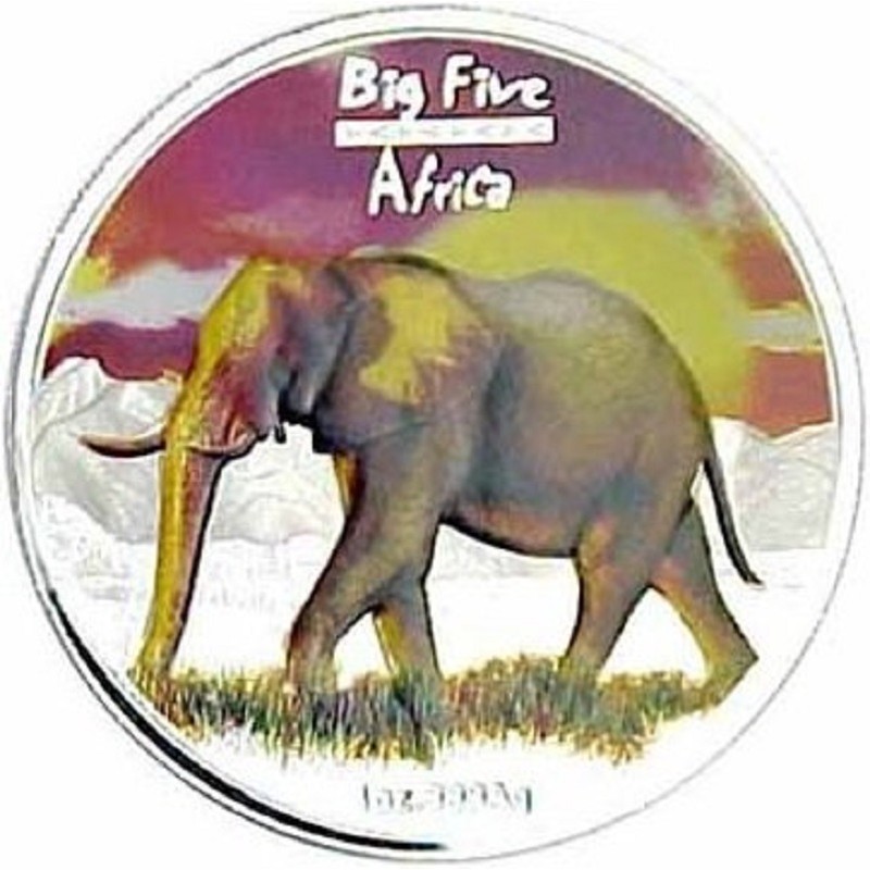 Серебряная монета Конго "Большая пятерка Африки - Африканский слон" 2008 г.в., 31.1 г чистого серебра (Проба 0,999)