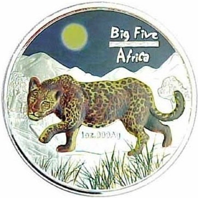Серебряная монета Конго "Большая пятерка Африки - Леопард" 2008 г.в., 31.1 г чистого серебра (Проба 0,999)