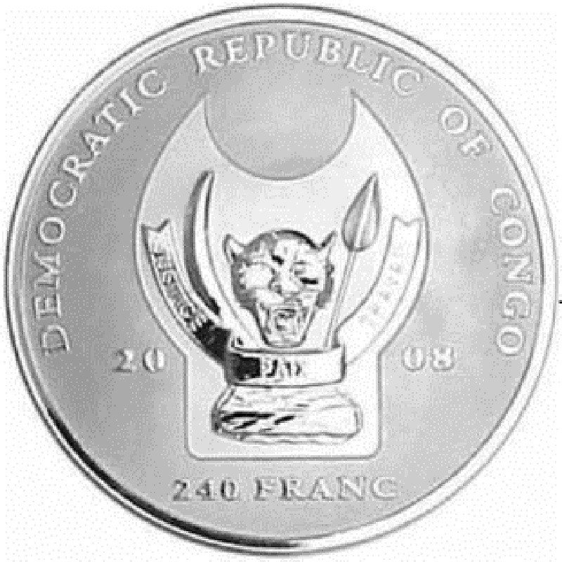 Серебряная монета Конго "Большая пятерка Африки - Лев" 2008 г.в., 31.1 г чистого серебра (Проба 0,999)