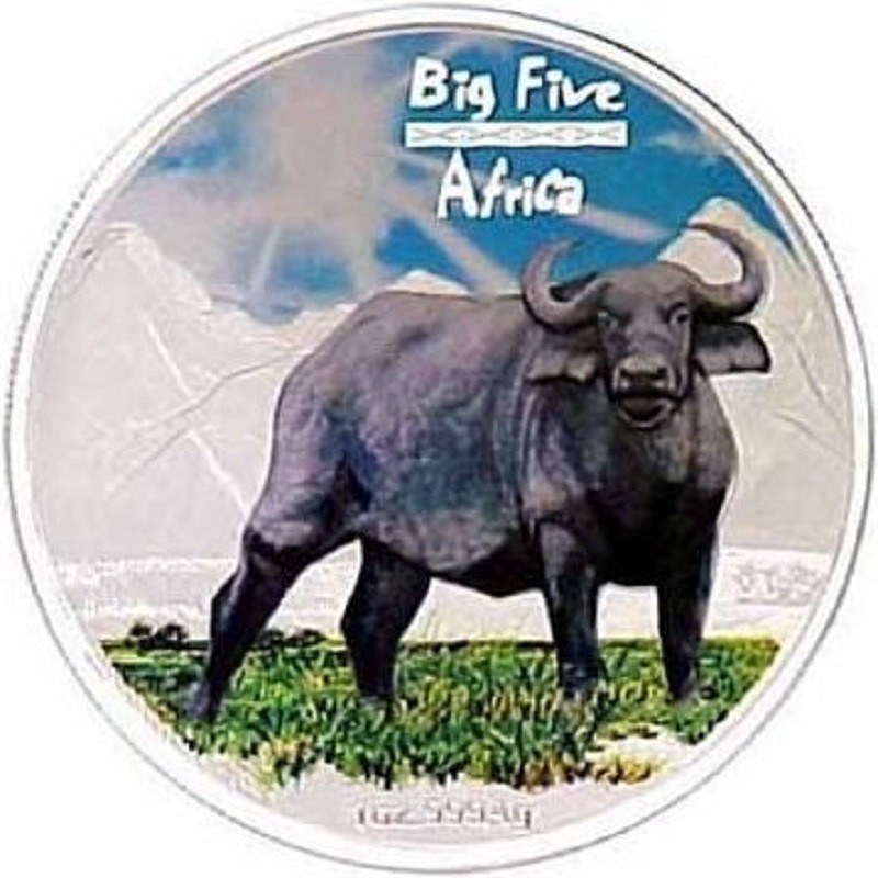Серебряная монета Конго "Большая пятерка Африки - Буйвол" 2008 г.в., 31.1 г чистого серебра (Проба 0,999)