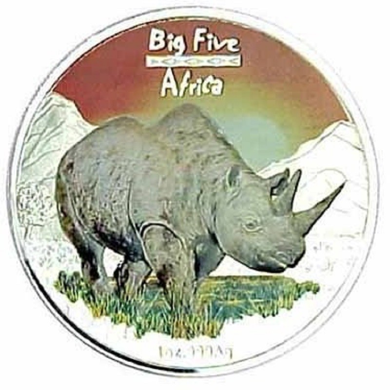 Серебряная монета Конго "Большая пятерка Африки - Носорог" 2008 г.в., 31.1 г чистого серебра (Проба 0,999)