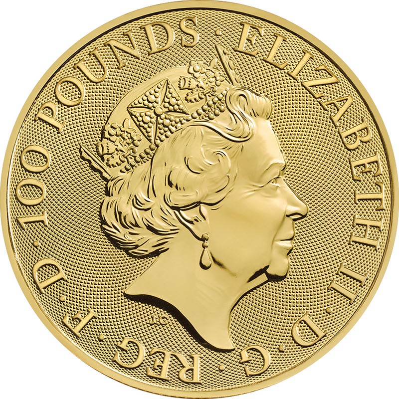 Золотая монета Великобритании "Белый Грейхаунд Ричмонда" 2021 г.в., 31.1 г чистого золота (проба 0.9999)